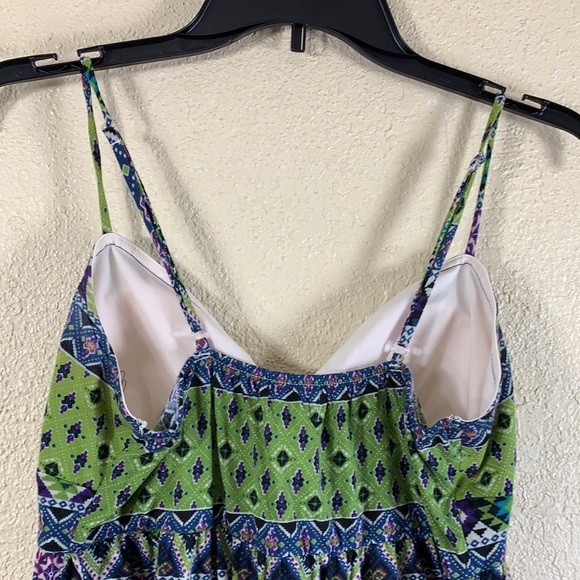 Love Rocks Knit Top Summer Blouse L Green Purple Tiered Removable Pads - Picture 8 of 13